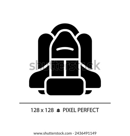 Space shuttle pixel perfect black glyph icon. Research technology. Moon landing. Science fiction. Start up. Silhouette symbol on white space. Solid pictogram. Vector isolated illustration