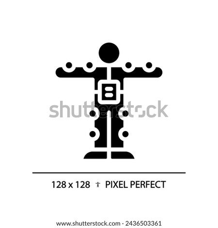 2D pixel perfect glyph style motion capture suit icon, isolated vector, silhouette illustration representing VR, AR and MR.
