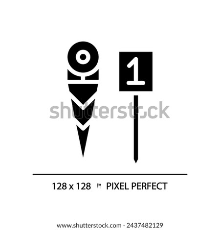 First down marker black glyph icon. American football equipment. Offense team target. Team play. Rules of game. Silhouette symbol on white space. Solid pictogram. Vector isolated illustration