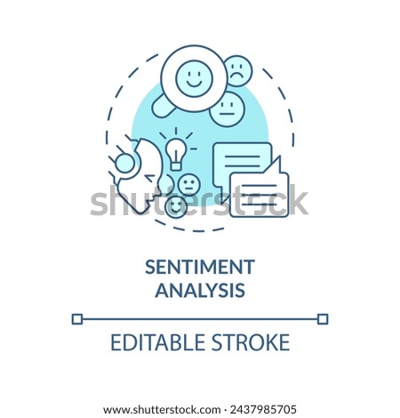 Sentiment analysis soft blue concept icon. Natural language processing. Computational linguistics. Round shape line illustration. Abstract idea. Graphic design. Easy to use in infographic