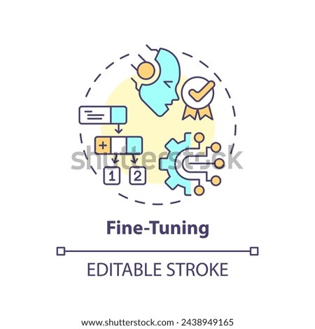 Ai fine-tuning multi color concept icon. Virtual assistant pre-training. Chatbot training data. Round shape line illustration. Abstract idea. Graphic design. Easy to use in infographic, presentation