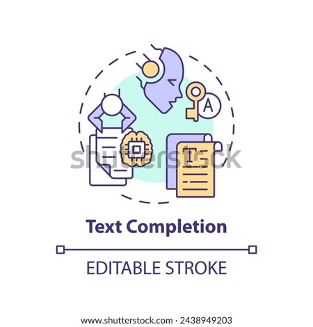 Text completion multi color concept icon. Ai transformative tools, document analysis. Round shape line illustration. Abstract idea. Graphic design. Easy to use in infographic, presentation
