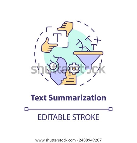 Text summarization multi color concept icon. Natural language processing. Intelligent data analysis. Round shape line illustration. Abstract idea. Graphic design. Easy to use in infographic