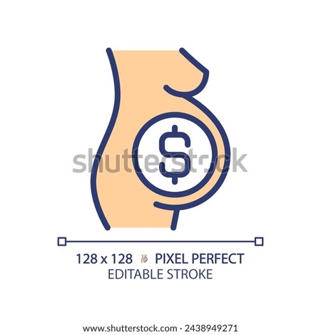 Surrogate pregnant woman RGB color icon. Gestational carrier, childbearing. Paid pregnancy, womb for rent. Isolated vector illustration. Simple filled line drawing. Editable stroke