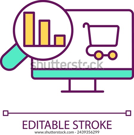 Keep track of profits RGB color icon. Online shopping by computer. Graph of price and quantity. Isolated vector illustration. Simple filled line drawing. Editable stroke