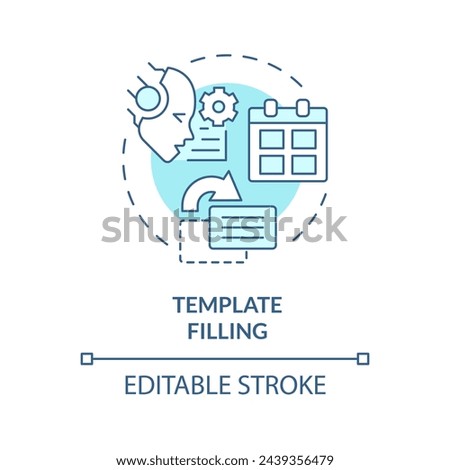 Template filling soft blue concept icon. Prompt engineering technique. Interact with AI models. Round shape line illustration. Abstract idea. Graphic design. Easy to use in article