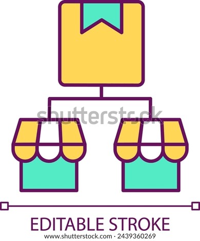 Composite supply RGB color icon. Goods distribution system. Supply for several markets. Isolated vector illustration. Simple filled line drawing. Editable stroke