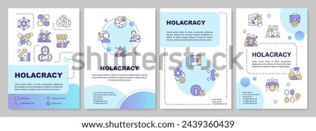 Implement holacracy blue circles brochure template. Key role. Leaflet design with linear icons. Editable 4 vector layouts for presentation, annual reports. Arial-Bold, Myriad Pro-Regular fonts used