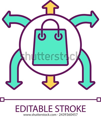 Multiple needs product RGB color icon. Supply for several markets. Share goods. Isolated vector illustration. Simple filled line drawing. Editable stroke