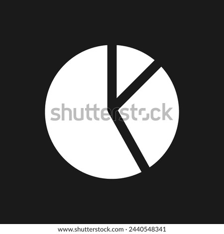 Circle chart pixel dark mode glyph ui icon. Visualization of data. User interface design. White silhouette symbol on black space. Solid pictogram for web, mobile. Vector isolated illustration