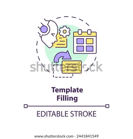 Template filling multi color concept icon. Prompt engineering technique. Interact with AI models. Round shape line illustration. Abstract idea. Graphic design. Easy to use in article