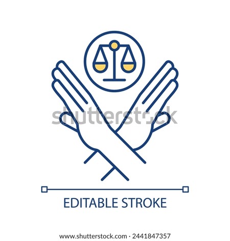 Stop judging yourself RGB color icon. No justice. Turning off self judgment. Personal growth. Isolated vector illustration. Simple filled line drawing. Editable stroke. Arial font used