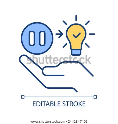 Pauses in brainstorming process RGB color icon. Overcome creative block. Importance of breaks at work. Isolated vector illustration. Simple filled line drawing. Editable stroke. Arial font used