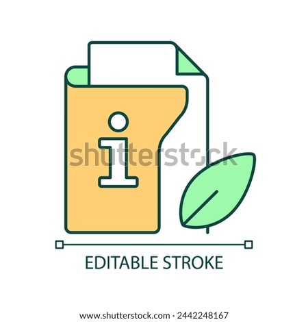 Ecological information RGB color icon. Environmental data. Sustainable laws. Green business model. Isolated vector illustration. Simple filled line drawing. Editable stroke. Arial font used