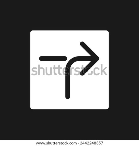 Right horizontal alignment sign dark mode glyph ui icon. Finding route. User interface design. White silhouette symbol on black space. Solid pictogram for web, mobile. Vector isolated illustration