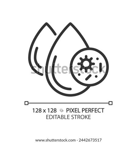 Dirty water linear icon. Waterborne pathogens. Infection risk. Water contamination. Droplets and germs. Thin line illustration. Contour symbol. Vector outline drawing. Editable stroke. Pixel perfect