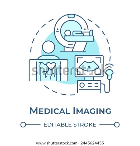 Medical imaging soft blue concept icon. Non invasive procedures. MRI scanner. Healthcare services. Round shape line illustration. Abstract idea. Graphic design. Easy to use in presentation