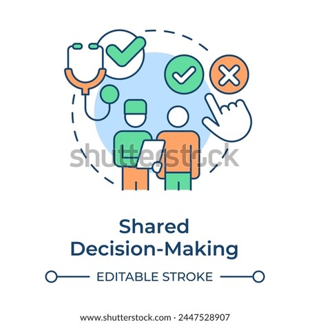 Shared decision-making multi color concept icon. Doctor patient relationship. Bioethics. Treatment consent. Round shape line illustration. Abstract idea. Graphic design. Easy to use in presentation