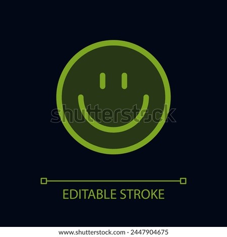 Smiling emoji pixel perfect glassmorphism ui icon for dark theme. Feelings. Color filled line element with transparency. Isolated vector pictogram for night mode. Editable stroke. Arial font used