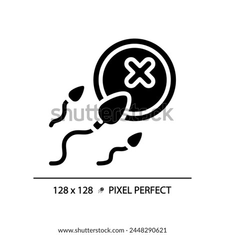 Infertility black glyph icon. Male erectile dysfunction, impotence. Ovulation insemination issue, sperm egg. Silhouette symbol on white space. Solid pictogram. Vector isolated illustration