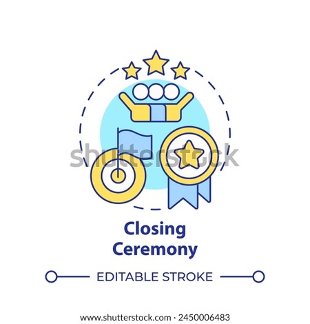 Closing ceremony multi color concept icon. Hackathon completion. Award ceremony. Winning team. Round shape line illustration. Abstract idea. Graphic design. Easy to use in promotional materials