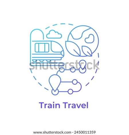 Train travel blue gradient concept icon. Environmental trip. Public transport. Tourism trend. Train route. Round shape line illustration. Abstract idea. Graphic design. Easy to use in blog post