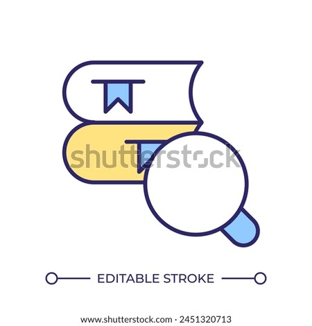 Book availability check RGB color icon. Collection management. Materials maintenance. Text book collection monitoring. Isolated vector illustration. Simple filled line drawing. Editable stroke