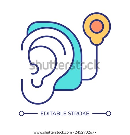 Hearing aid device RGB color icon. Auditory assistance. Hearing impairment solutions. Assistive listening device. Isolated vector illustration. Simple filled line drawing. Editable stroke