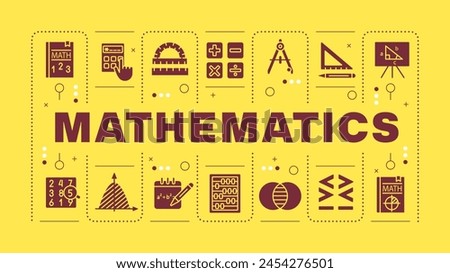 Mathematics light orange word concept. Science calculations. Academic discipline, algebra. Visual communication. Vector art with lettering text, editable glyph icons. Hubot Sans font used