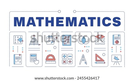 Mathematics light orange word concept isolated on white. Science calculations. Academic discipline. Creative illustration banner surrounded by editable line colorful icons. Hubot Sans font used
