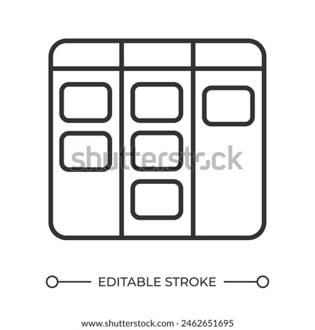 Kanban flowchart linear icon. Board with notes icon. Workflow management. Work in progress. Schedule system. Thin line illustration. Contour symbol. Vector outline drawing. Editable stroke