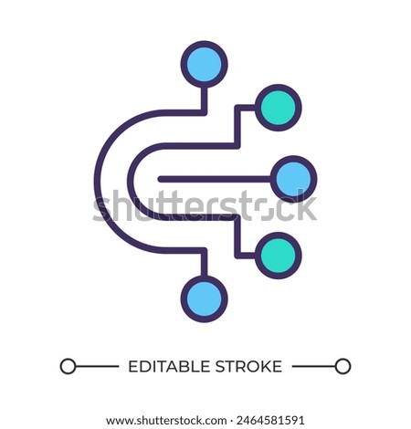 Circuit board path RGB color icon. Network nodes. Information technology. Digital network. Computer engineering. Isolated vector illustration. Simple filled line drawing. Editable stroke