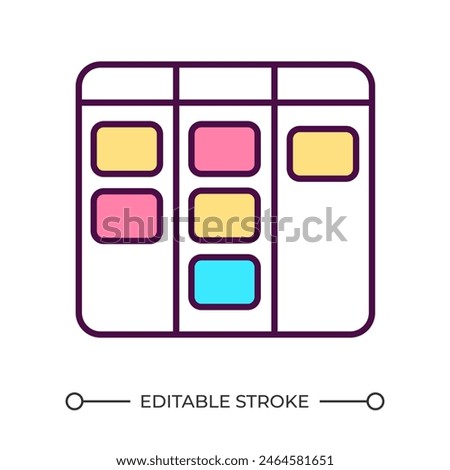 Kanban flowchart RGB color icon. Board with notes icon. Workflow management. Work in progress. Schedule system. Isolated vector illustration. Simple filled line drawing. Editable stroke