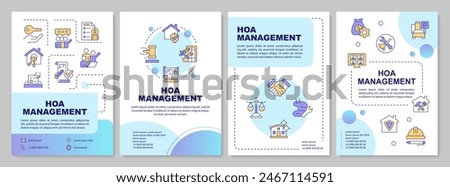 HOA management benefits blue gradient brochure template. Leaflet design with linear icons. Editable 4 vector layouts for presentation, annual reports