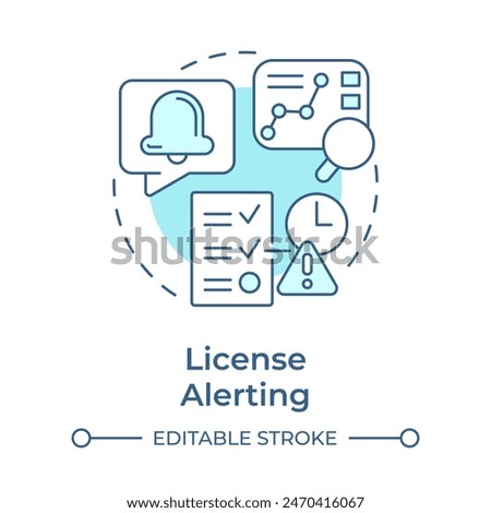 License alerting soft blue concept icon. Notification bell, task accomplishment. Round shape line illustration. Abstract idea. Graphic design. Easy to use in infographic, presentation