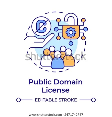 Public domain license multi color concept icon. Open source software. Community organization. Round shape line illustration. Abstract idea. Graphic design. Easy to use in infographic, presentation