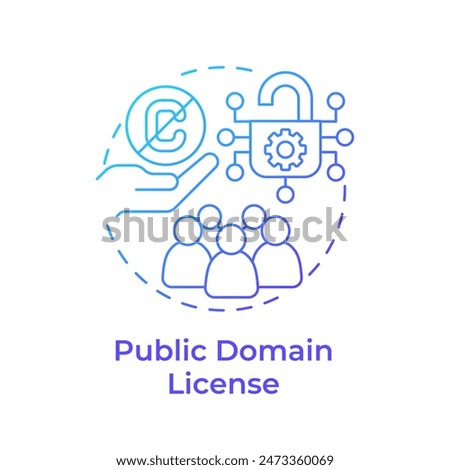 Public domain license blue gradient concept icon. Open source software. Community organization. Round shape line illustration. Abstract idea. Graphic design. Easy to use in infographic, presentation