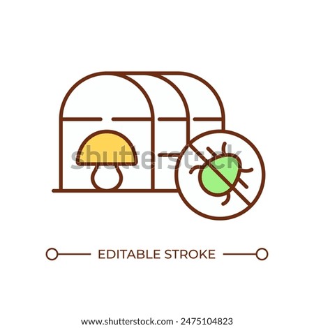 Pest control RGB color icon. Greenhouse farming. Pest management inside greenhouse. Protected mushroom cultivation. Isolated vector illustration. Simple filled line drawing. Editable stroke