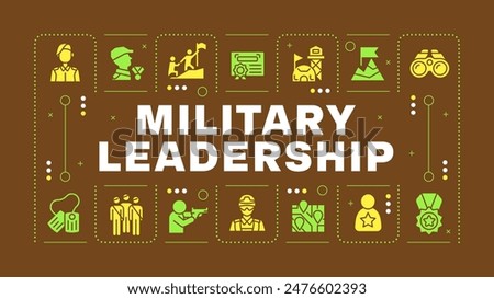 Military leadership brown word concept. Physical health, combat training. Soldiers collaboration. Visual communication. Vector art with lettering text, editable glyph icons. Hubot Sans font used