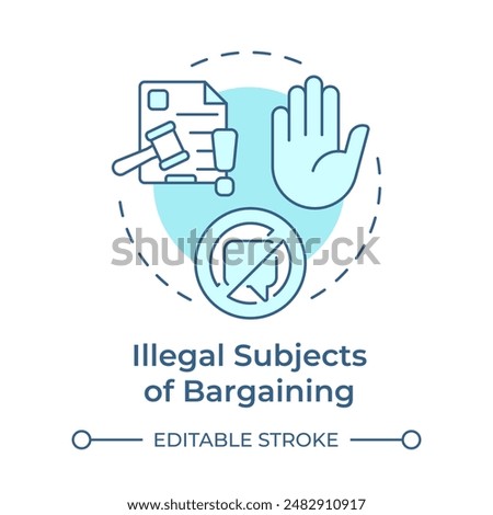 Illegal subjects of bargaining soft blue concept icon. Employment terms, regulatory compliance. Round shape line illustration. Abstract idea. Graphic design. Easy to use in infographic, presentation