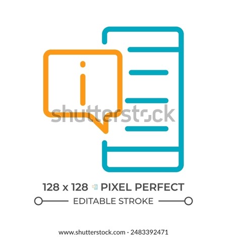 Get info from phone two color line icon. Digital information. Smartphone app. Mobile phone and speech bubble bicolor outline symbol. Duotone linear pictogram. Isolated illustration. Editable stroke