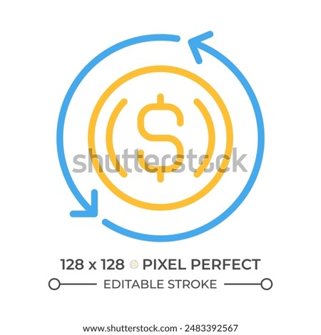 Refinance two color line icon. Replacement mortgage. Loan modification. Financial operation. Paying off debt bicolor outline symbol. Duotone linear pictogram. Isolated illustration. Editable stroke