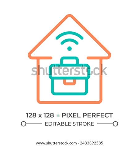 Telecommuting two color line icon. House and briefcase bicolor outline symbol. Remote work. Home office. Freelance concept. Duotone linear pictogram. Isolated illustration. Editable stroke