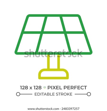 Solar panel two color line icon. Solar power plant bicolor outline symbol. Renewable energy source. Alternative power. Duotone linear pictogram. Isolated illustration. Editable stroke