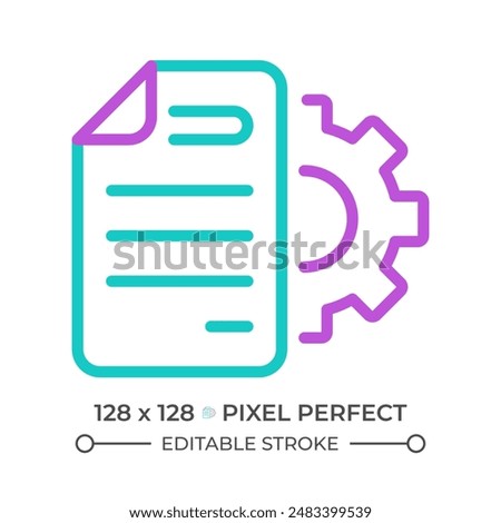 Document settings two color line icon. Digital record setup. Text formatting and changes. Files configuration bicolor outline symbol. Duotone linear pictogram. Isolated illustration. Editable stroke