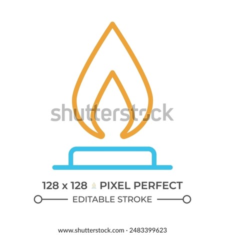 Gas two color line icon. Heating system. Kitchen stove. Flammable gaseous substance. Domestic usage bicolor outline symbol. Duotone linear pictogram. Isolated illustration. Editable stroke