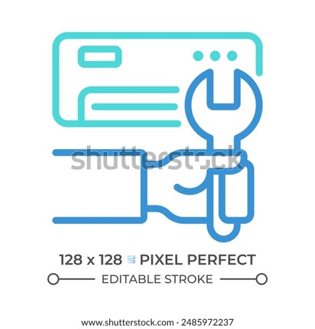 Ac installation two color line icon. Air conditioner. Hvac maintenance. Climate control. Electric appliance bicolor outline symbol. Duotone linear pictogram. Isolated illustration. Editable stroke