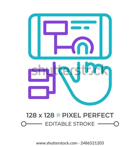 Immersive storytelling two color line icon. Augmented reality. VR technology. Metaverse. Smartphone app bicolor outline symbol. Duotone linear pictogram. Isolated illustration. Editable stroke