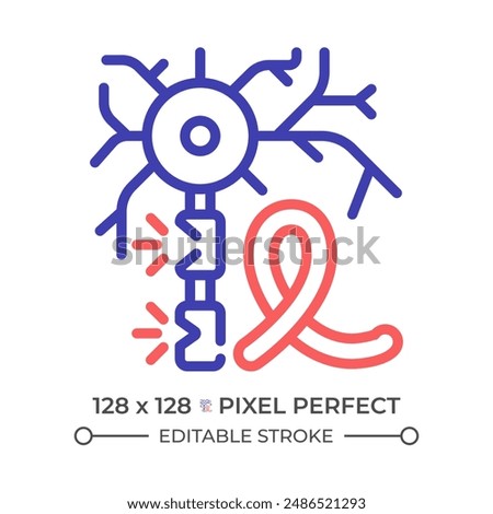 Multiple sclerosis two color line icon. Neurology disorder, brain damage. Cognitive development bicolor outline symbol. Duotone linear pictogram. Isolated illustration. Editable stroke