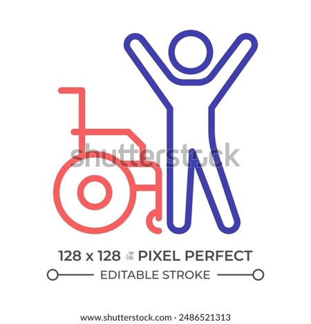 Patient recovery two color line icon. Physical therapy, hospital discharge. Illness rehabilitation bicolor outline symbol. Duotone linear pictogram. Isolated illustration. Editable stroke